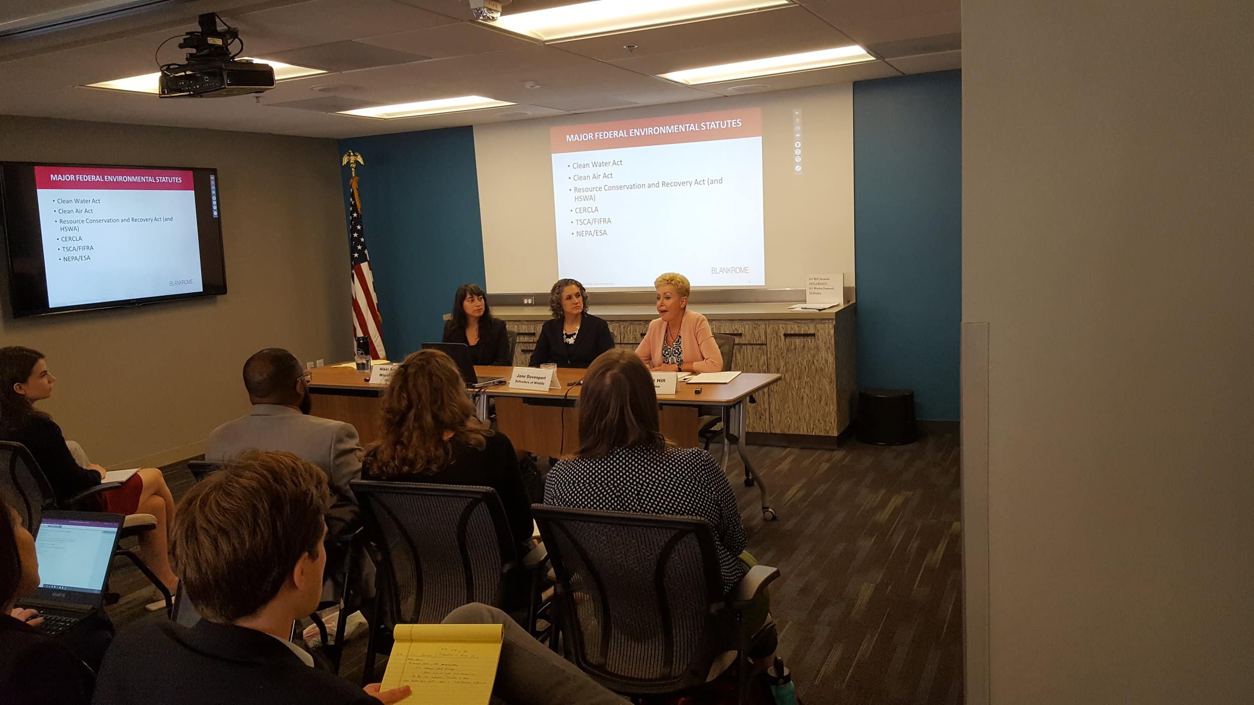Panelists at the ELI Summer School Seminar "NEPA, ESA and Fundamentals of Environmental Law"