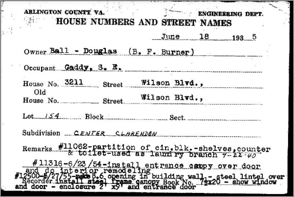 Information card from the Arlington County Engineering Department, 1935.